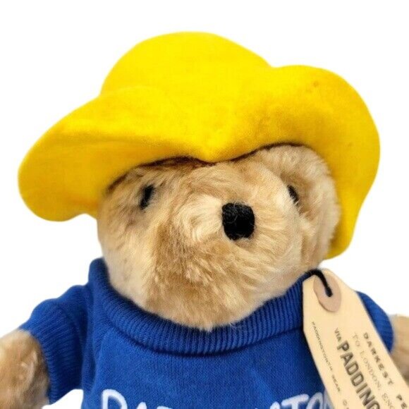 VTG Eden Paddington Bear Plush Brown 9.5" Yellow Hat Blue Sweatshirt Tag Attach - Picture 2 of 12